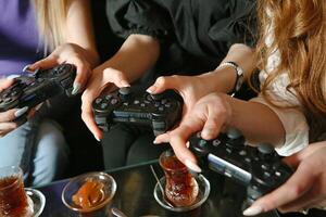 Group of People Engaged in Multiplayer Video Game photo