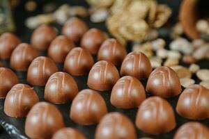 Close-Up of a Tray of Assorted Chocolates photo