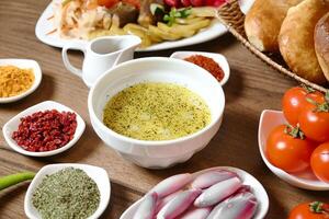 Assorted Food Bowls on Table photo