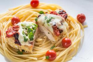 Baked chicken with parmesan and mozzarella photo