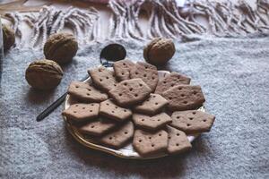 The chocolate chip cookies on the table. photo