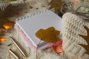 Notepad with decor in hygge style photo