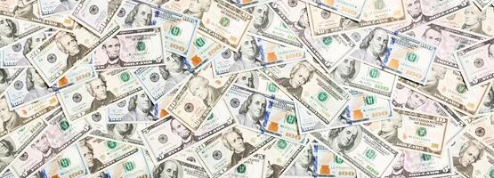 Top view of various dollar cash background. Different banknotes concept. Wealth and rich concept photo