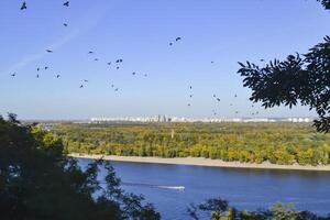 Autumn landscape of Kyiv, Ukraine. Dnipro river. View on Trukhaniv Island. photo