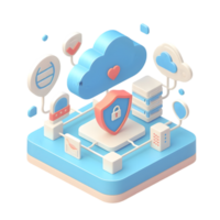 AI generated 3d flat icon, minimal cute style, pastel tone , Cloud Security Network Architecture for Digital Transformation png