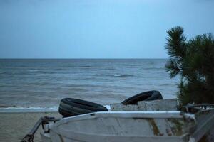 Summer seascape. Nobody at coastline. photo