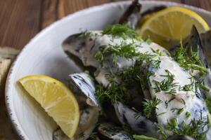 The mussels in cream sauce. photo