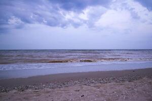 Summer seascape. Nobody at coastline. photo