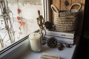 Details of interior in rustic style. Hygge home. photo