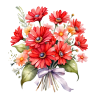 AI generated watercolor red daisy flowers on transparent background png