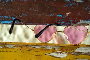 Pink glasses close up. photo