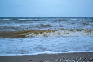 Summer seascape. Nobody at coastline. photo