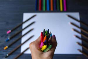 The set of pencils in the hand. photo