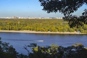Autumn landscape of Kyiv, Ukraine. Dnipro river. View on Trukhaniv Island. photo
