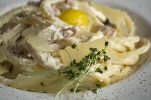 The italian pasta - carbonara. Close up. photo