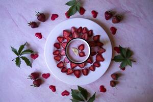 Strawberry dessert. Strawberry creamy fresh. Beautiful food still life. photo