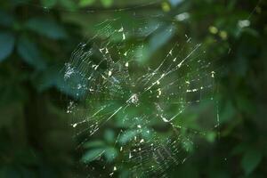 un arácnido se sienta en un araña web. foto
