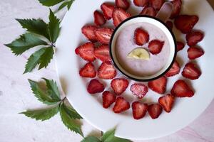 Strawberry dessert. Strawberry creamy fresh. Beautiful food still life. photo