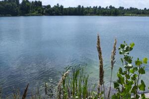 hermosa azul lago. verano paisaje. el belleza de naturaleza. foto