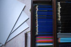 The set of colored pencils close up. photo