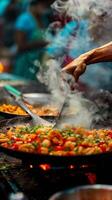 AI generated Culinary Creativity, creativity and innovation of the street food seller by showcasing their unique dishes and flavor combinations, background image, generative AI photo