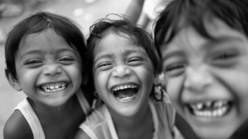 AI generated Spontaneous Fun, candid selfie of the little child and their friends in the midst of an impromptu laughter-filled moment, generative AI photo