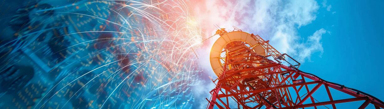 AI generated Radio Waves, a radio tower transmitting electromagnetic waves, with radio frequency RF waves emanating from the antenna, generative AI photo
