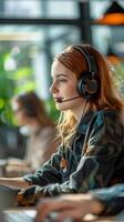 AI generated Customer support experience in e-commerce by a customer service representative assisting a shopper with their inquiries or concerns via live chat or phone call, generative AI photo