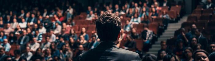 ai generado audiencia conexión, un político interactuando con su audiencia durante el discurso, ya sea es mediante ojo contacto, gestos, o respuestas a preguntas, generativo ai foto