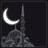 Mosque and crescent moon. Ramadan or islamic concept vector. Eid al-adha or eid al-fitr concept. vector