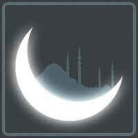 islámico concepto vector. creciente Luna y silueta de un mezquita. Ramadán o Laylat al qadr o Kadir gecesi o eid Mubarak concepto. vector