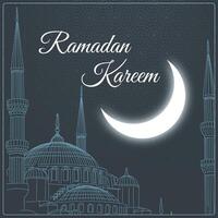 Ramadan Kareem concept vector. Sultanahmet Mosque and crescent moon with islamic pattern on the background. vector