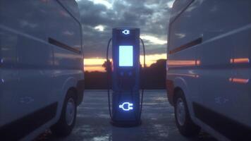 Electric car charging. Modern electric delivery van is charged at the charging station. 3d illustration photo