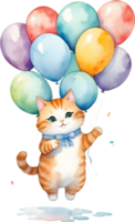 AI generated cat  with balloon  watercolor png
