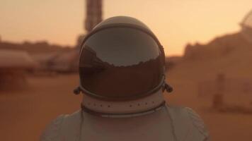 Astronaut on the Mars. Astronaut walking on the surface of Mars. 3d illustration photo