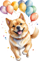 AI generated dog  with balloon  watercolor png