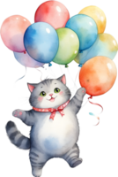 AI generated cat  with balloon  watercolor png