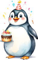 ai generato pinguino con torta acquerello png