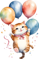 AI generated cat  with balloon  watercolor png