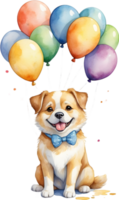 AI generated dog  with balloon  watercolor png