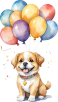 AI generated dog  with balloon  watercolor png