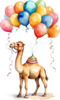 ai generato cammello con Palloncino acquerello png