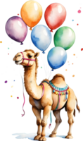 AI generated camel  with balloon  watercolor png