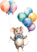 AI generated rat or mouse with balloon  watercolor png