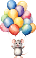 AI generated rat or mouse with balloon  watercolor png