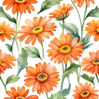 AI generated orange daisy on a seamless repeat pattern png