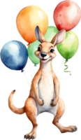 AI generated kangaroo  with balloon  watercolor png