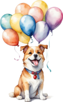 ai generado perro con globo acuarela png