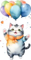 ai generado gato con globo acuarela png