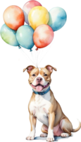 AI generated pitbull  with balloon  watercolor png